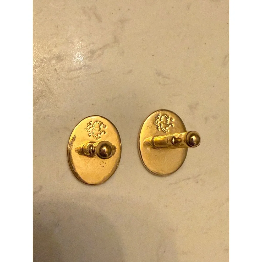 Brooks Brothers Gold Tone Oval Cufflinks with Golden Fleece Logo Toggle Back VTG